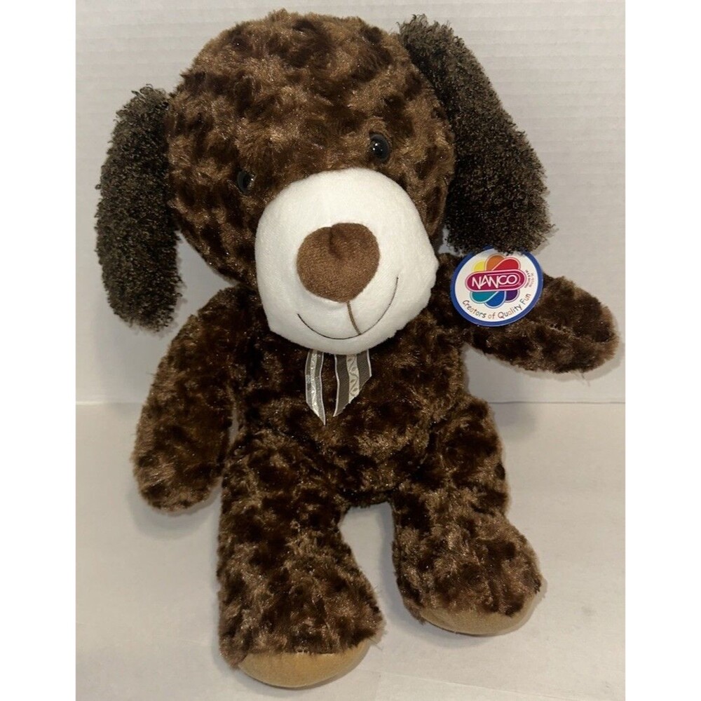 Nanco Brown Puppy Plush Floppy Ears Dog Stuffed Animal Toy with Bow And Tags